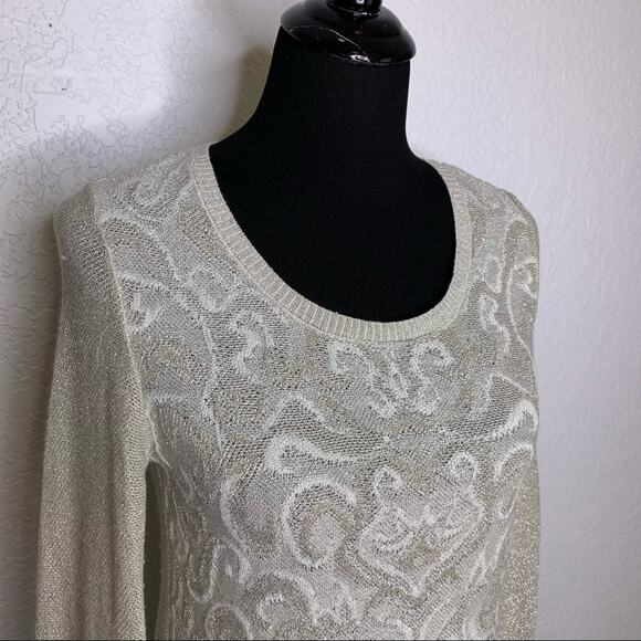 WHBM cream ivory silver gold metallic shimmer knit top size Small - Picture 2 of 15